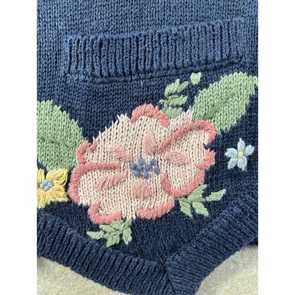Vintage Floral Embroidered Sweater Vest Sz M Cottagecore Granny Ramie Blend - Picture 8 of 9
